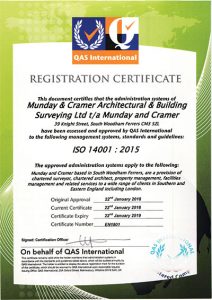 Munday + Cramer has achieved ISO Certification to ISO 14001:2015