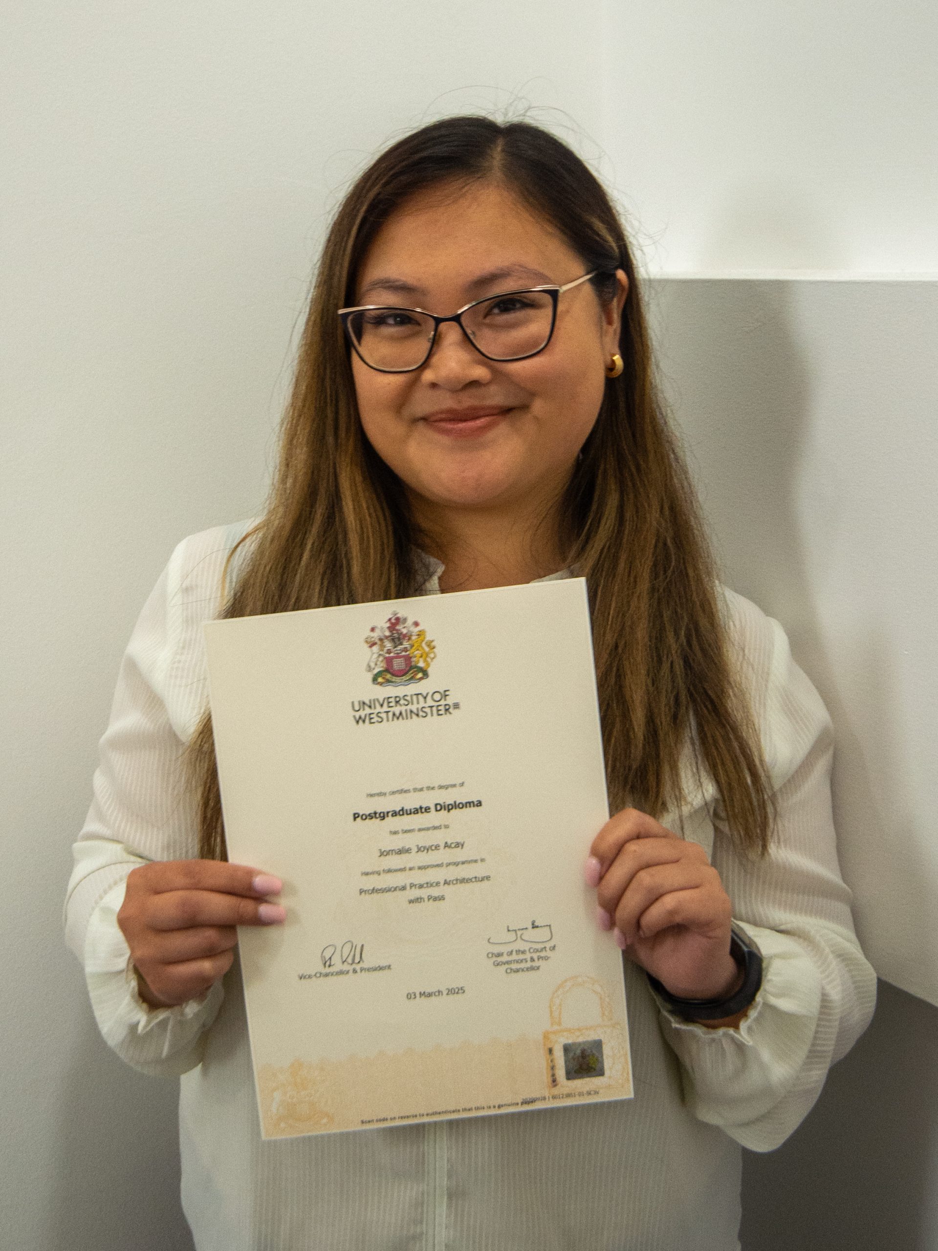 Congratulations to M&C&rsquo;s newly Chartered Architect - Jomalie Acay